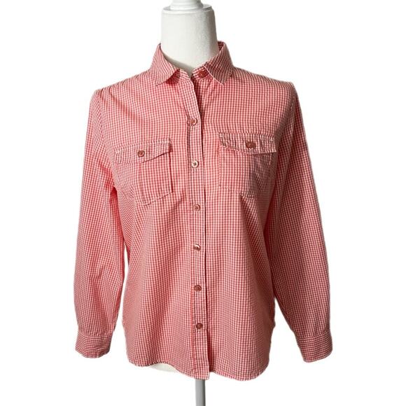 Laura Scott Women's Button Up Shirt S Pink Gingham Check Roll Tab Long Sleeve - Picture 1 of 7